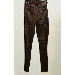 Citizens of Humanity Rocket Slick Mid Rise Skinny Jeans 26 Brown Waxed Coated